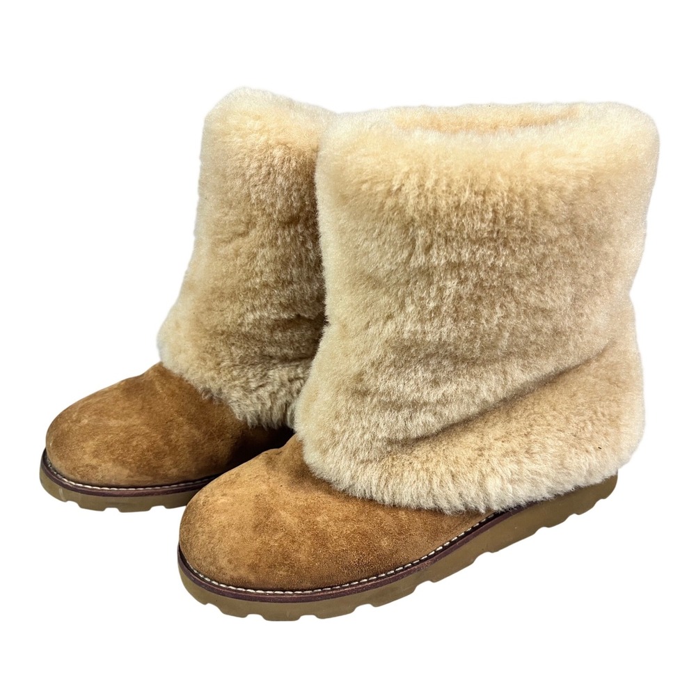 UGG Australia Maylin Chestnut Suede Sheepskin Fur Cuff Winter Boots Womens 7